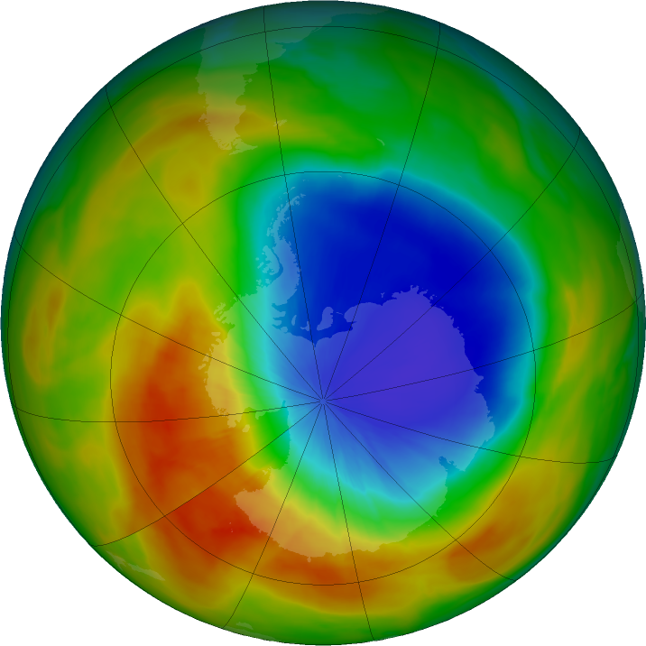 Antarctic ozone map for 30 September 2019